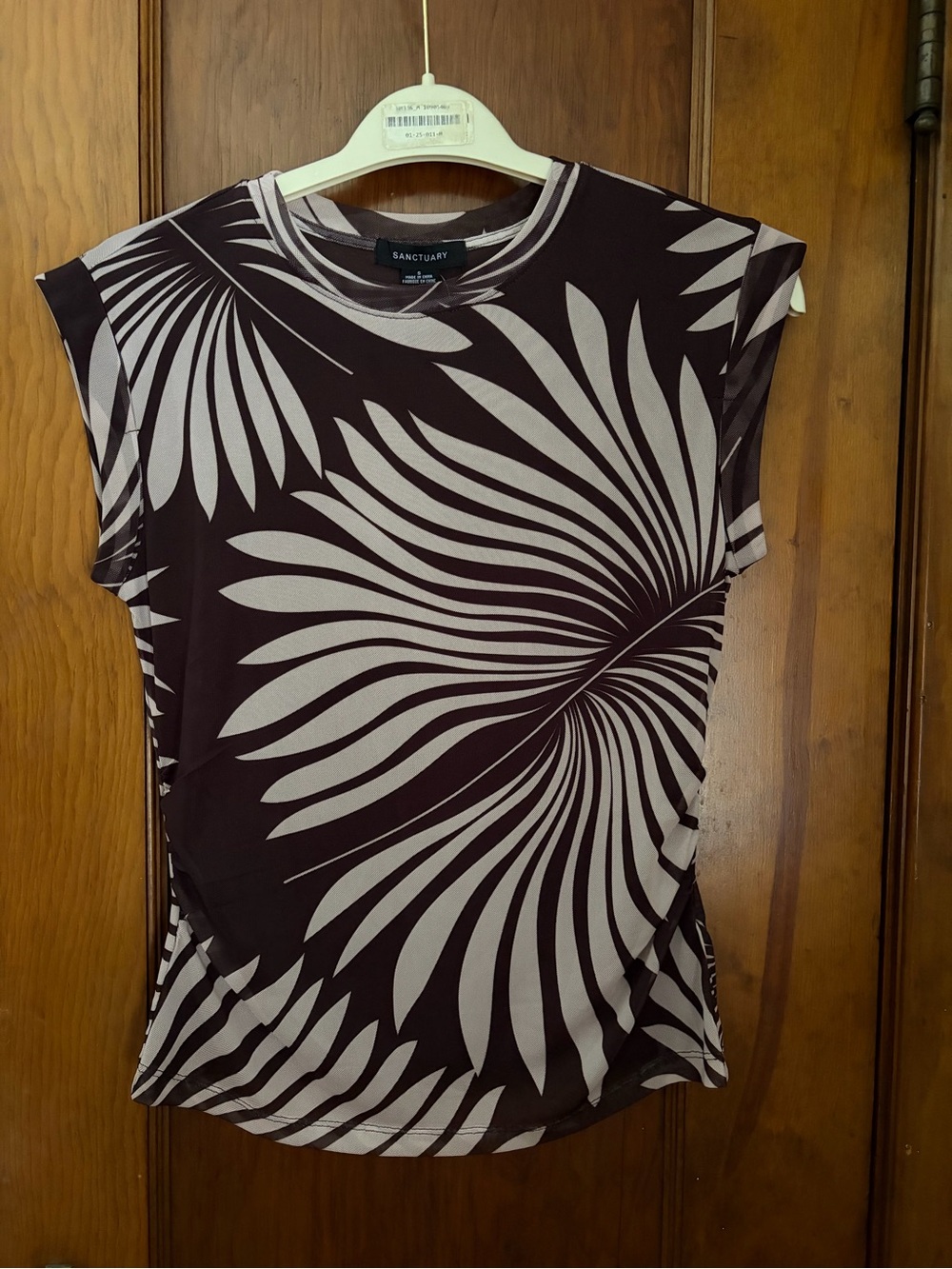 Sanctuary Brown & Cream Swirl Print Cap-Sleeve Tee